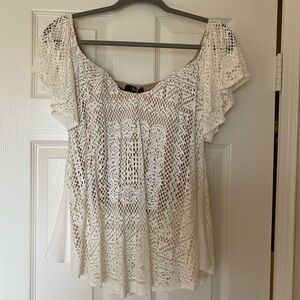 Sky White Cap Sleeve Cropped Ruffled Blouse